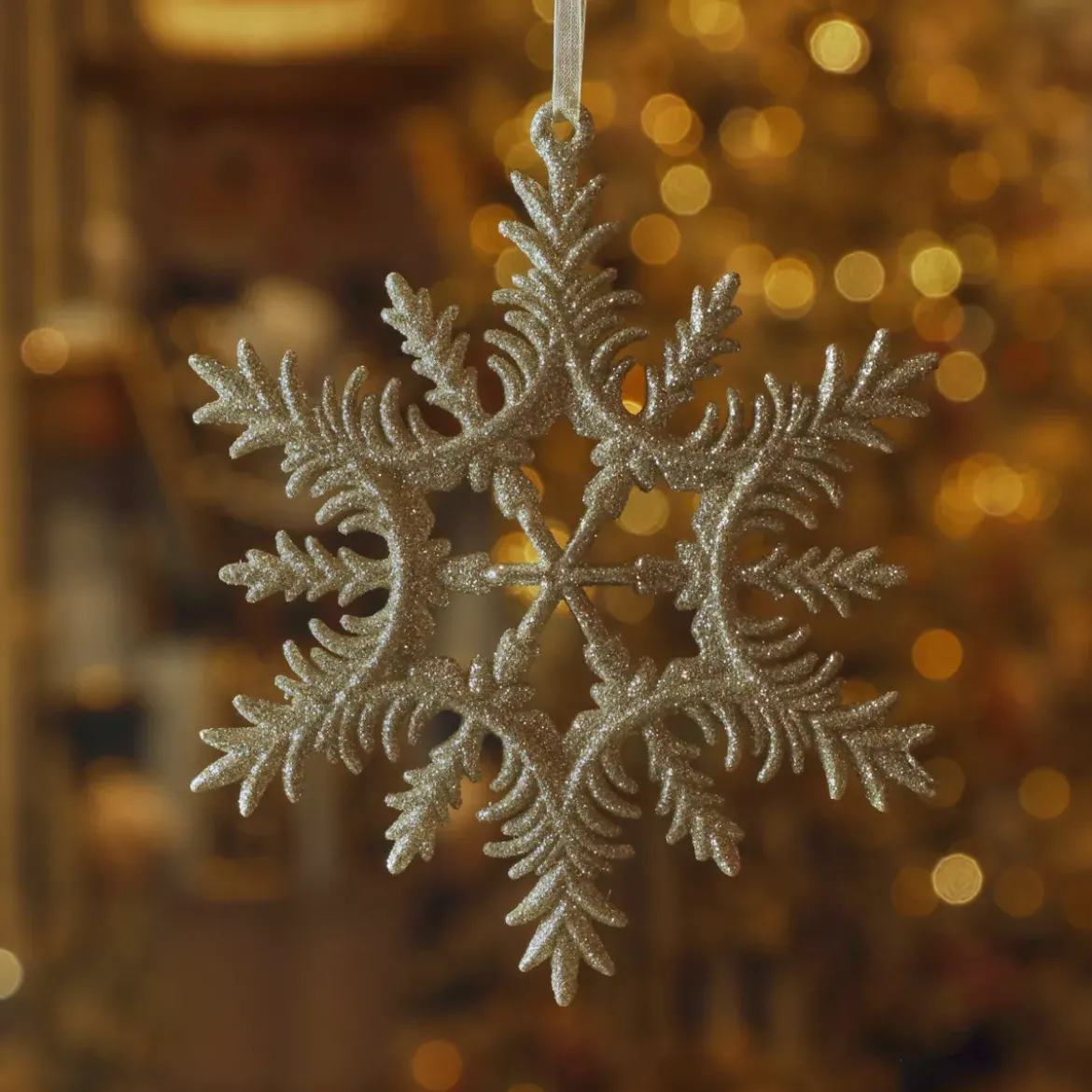 Decorazione natalizia a sospensione (D13 cm) Fiocco di neve dorato con glitter