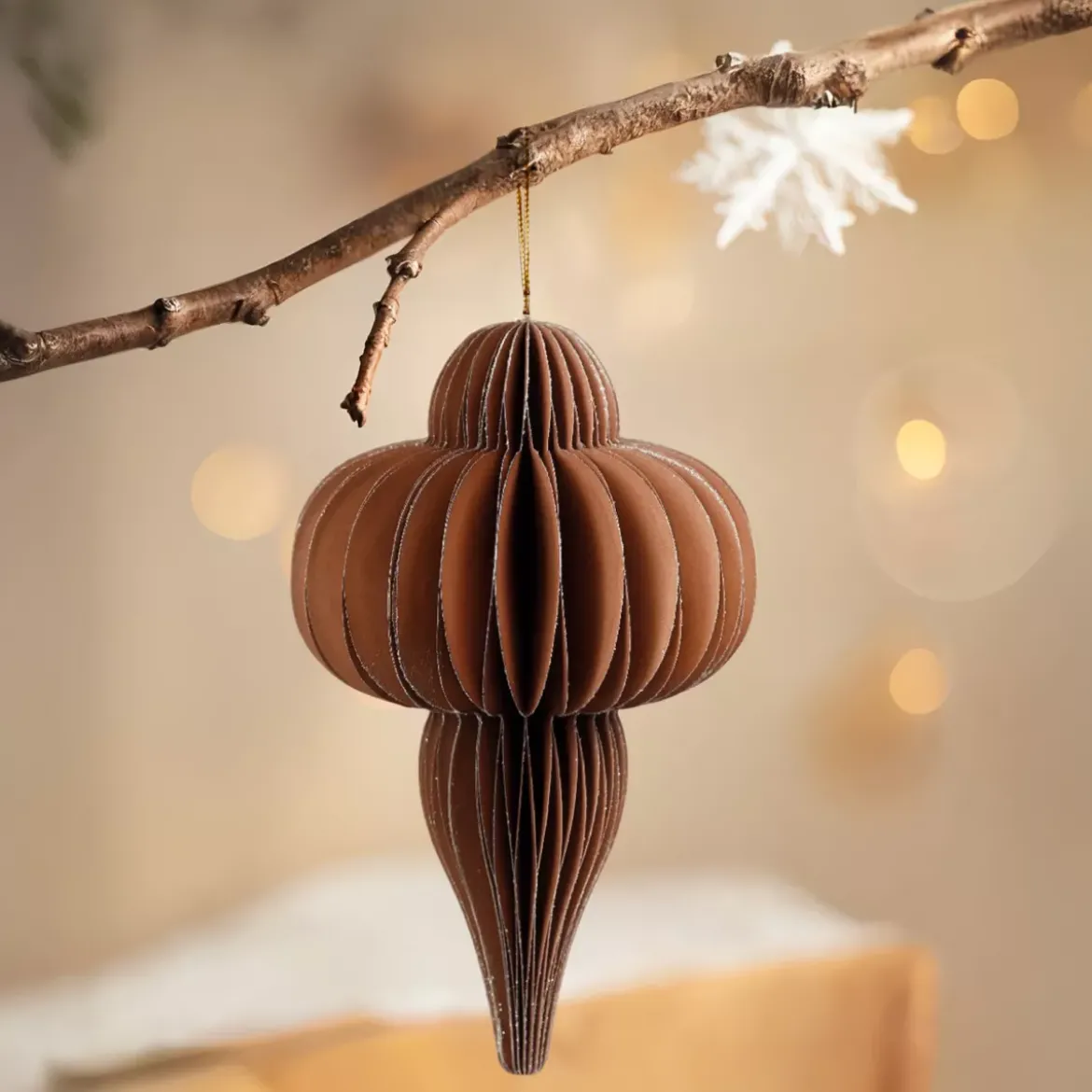 Decorazione natalizia da appendere in carta (H20 cm) con chiusura magnetica Marrone caffè