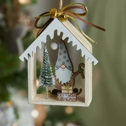 Decorazione natalizia da appendere in legno (H11 cm) Casa di Babbo Natale Grigio