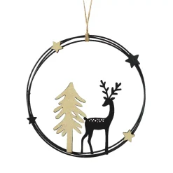 Decorazione natalizia da appendere in metallo (D18 cm) Renna chic Nero e oro