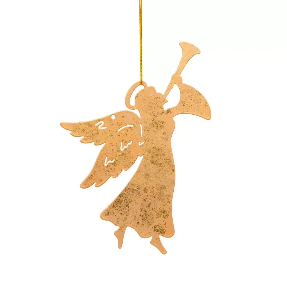 Decorazione natalizia da appendere in metallo (H17 cm) Angelo tromba Dorato