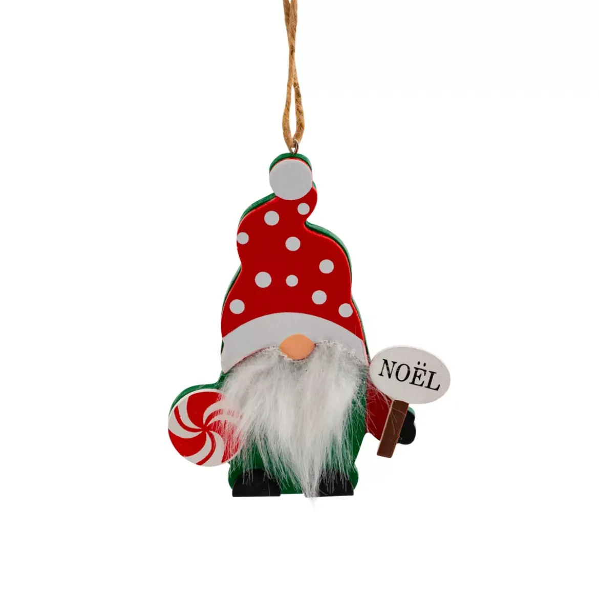 Decorazione natalizia da appendere in legno (H11 cm) Folletto con lunga barba Bianca