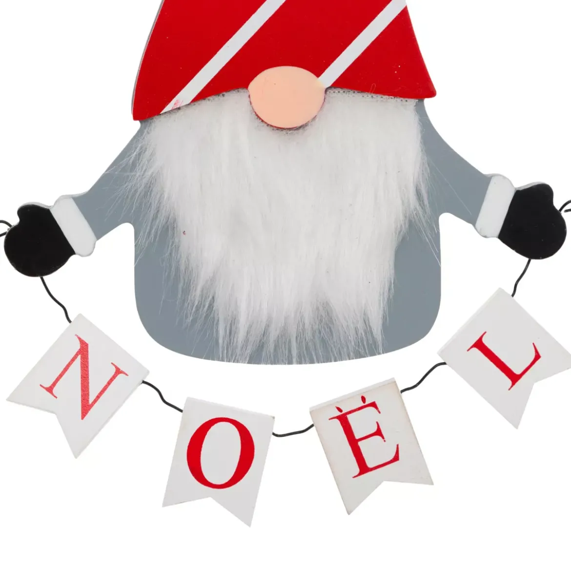 Decorazione natalizia da appendere in legno (H32 cm) Folletto Buon Natale in grigio