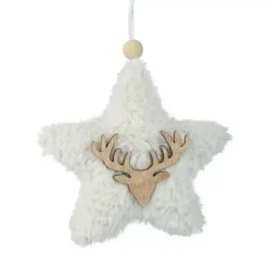 Decorazione natalizia da appendere in legno (H15 cm) Stella ecopelliccia Bianco