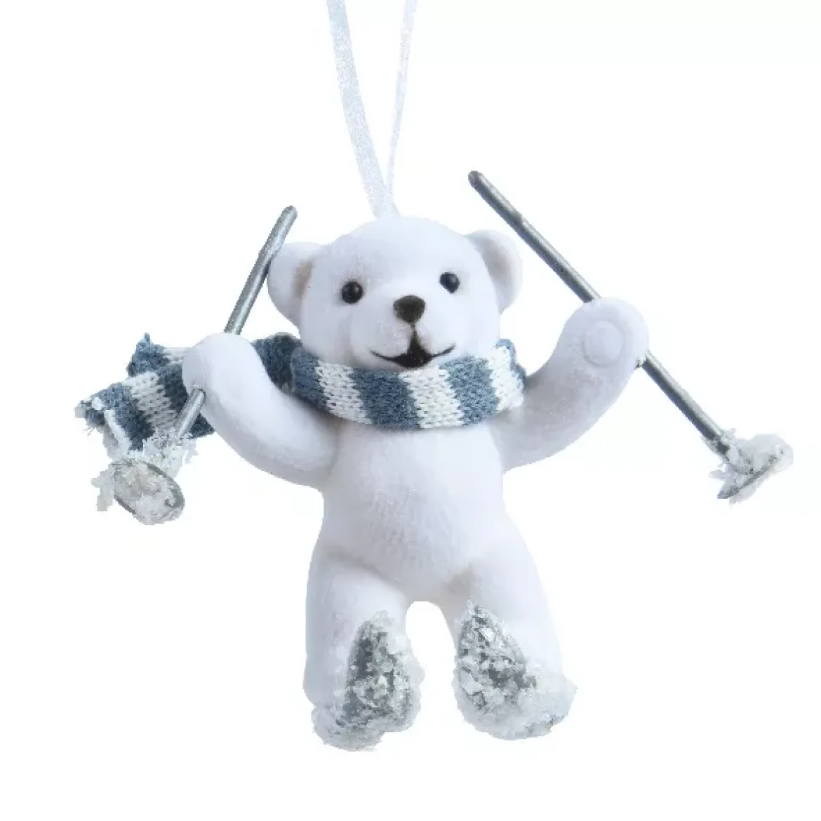 Decorazione natalizia da appendere in velluto floccato (H10 cm) Orso Quentin Bianco e grigio