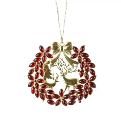 Decorazione natalizia da appendere in metallo (D9 cm) Corona e strass Rosso e dorato