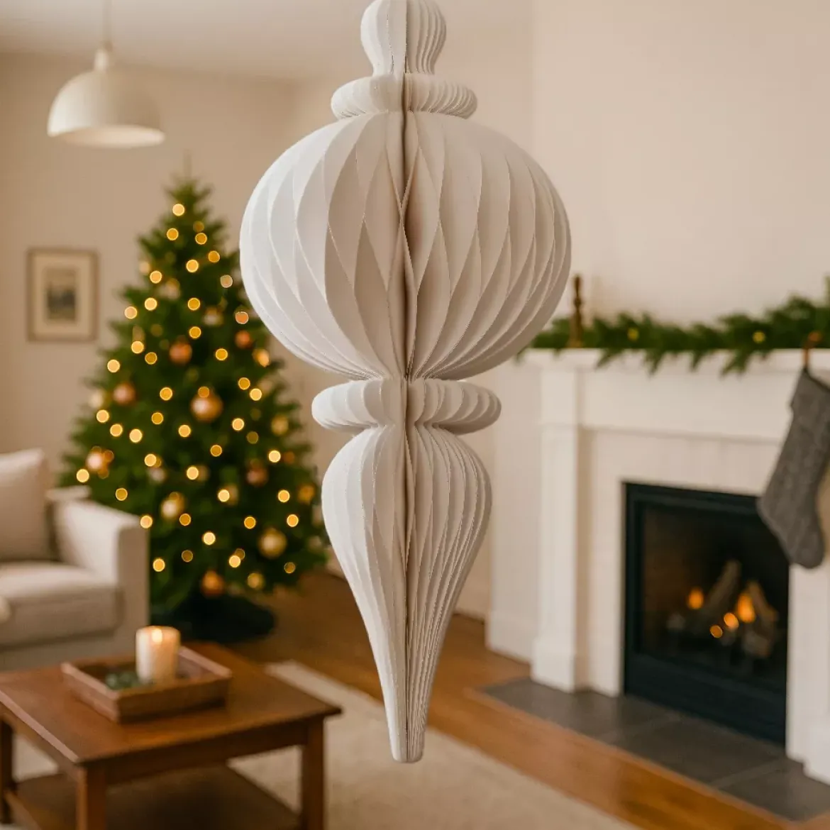 Decorazione natalizia da appendere in carta (H80 cm) con chiusura magnetica Bianca