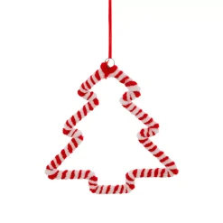 Decorazione natalizia sospesa in metallo (H15 cm) Albero di Natale zucchero filato Rosso e bianco