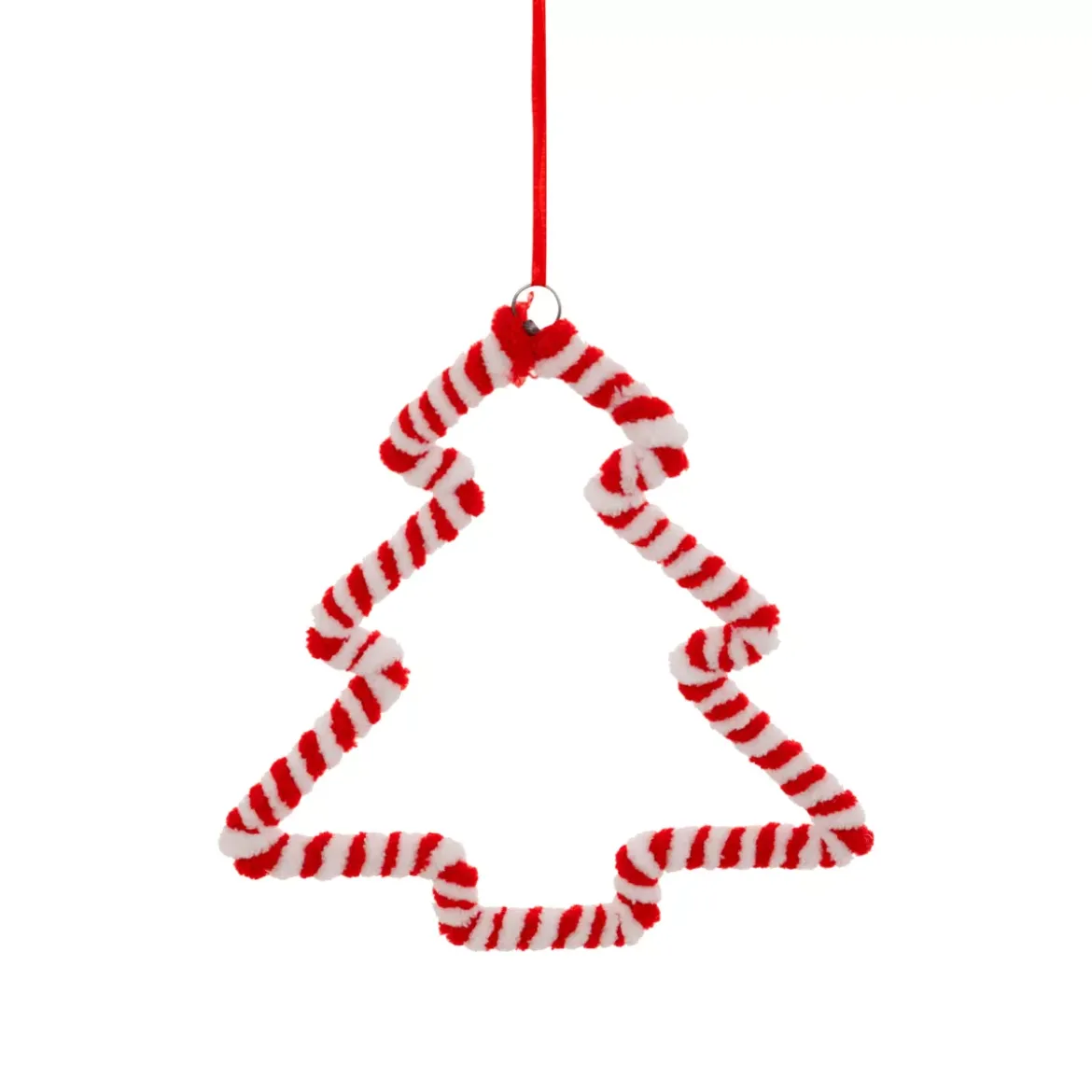 Decorazione natalizia sospesa in metallo (H15 cm) Albero di Natale zucchero filato Rosso e bianco