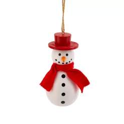 Decorazione natalizia sospesa in legno (H10 cm) Simpatico pupazzo di neve Rosso e bianco