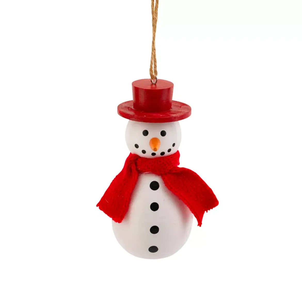 Decorazione natalizia sospesa in legno (H10 cm) Simpatico pupazzo di neve Rosso e bianco
