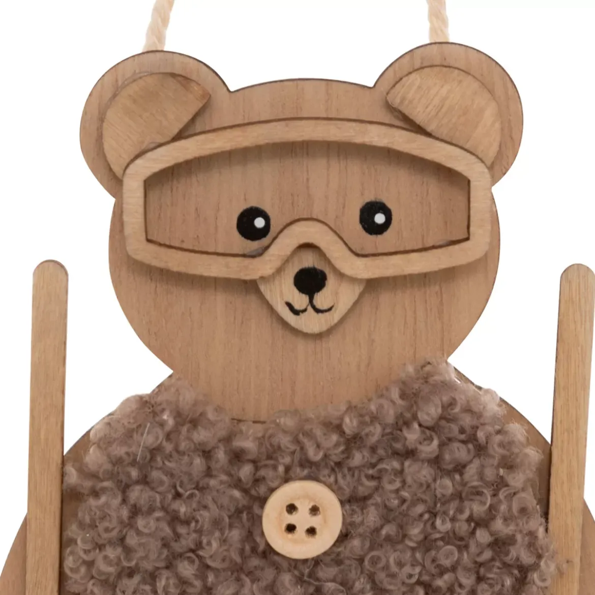 Decorazione natalizia sospesa in legno (H16 cm) Orsetto sugli sci Naturale
