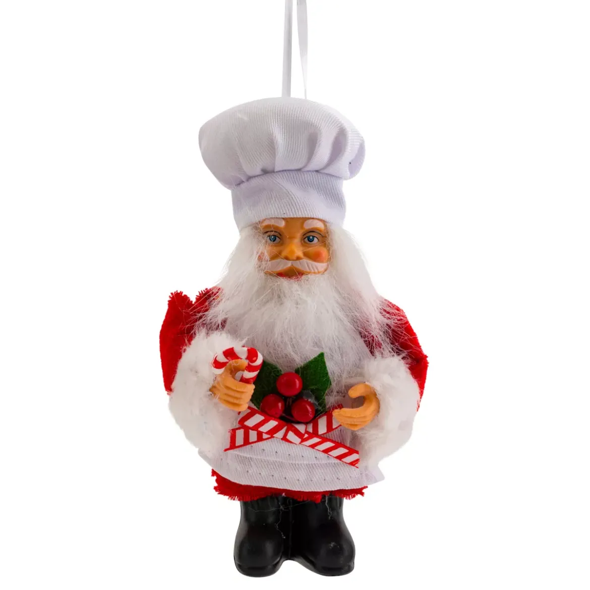 Decorazione Natalizia Sospesa (H13 cm) Babbo Natale Pasticcere Rosso e Bianco