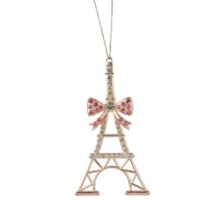 Decorazione natalizia sospesa in metallo (H11 cm) Torre Eiffel con strass dorati