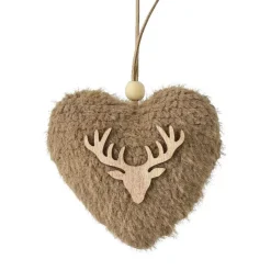 Decorazione natalizia sospesa in legno (H15 cm) Cuore ecopelliccia Marrone