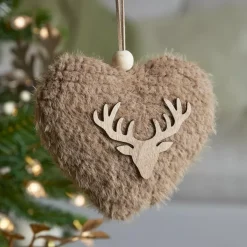 Decorazione natalizia sospesa in legno (H15 cm) Cuore ecopelliccia Marrone