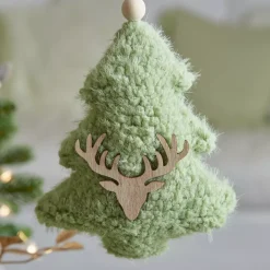 Decorazione natalizia sospesa in legno (H15 cm) Albero ecopelliccia Verde menta