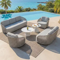 Divano da giardino effetto rattan e alluminio 2 posti Riviera Beige