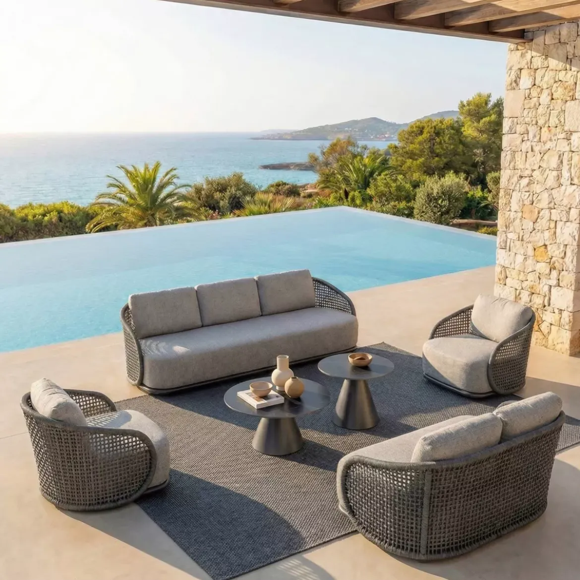 Divano da giardino effetto rattan e alluminio 3 posti Riviera Grigio antracite