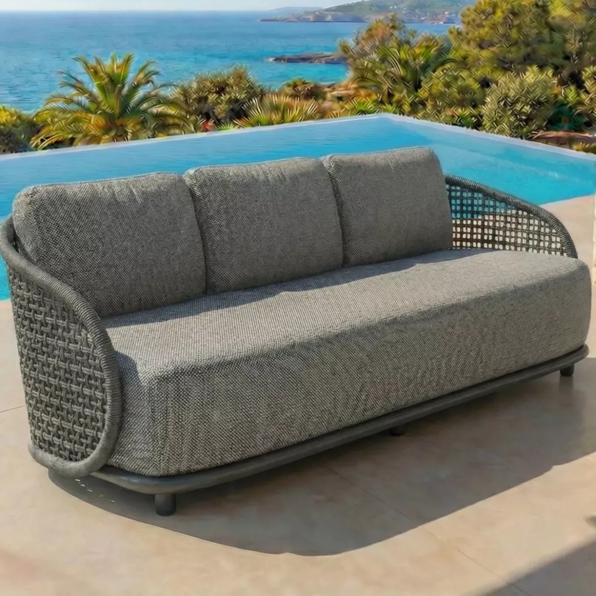 Divano da giardino effetto rattan e alluminio 3 posti Riviera Grigio antracite