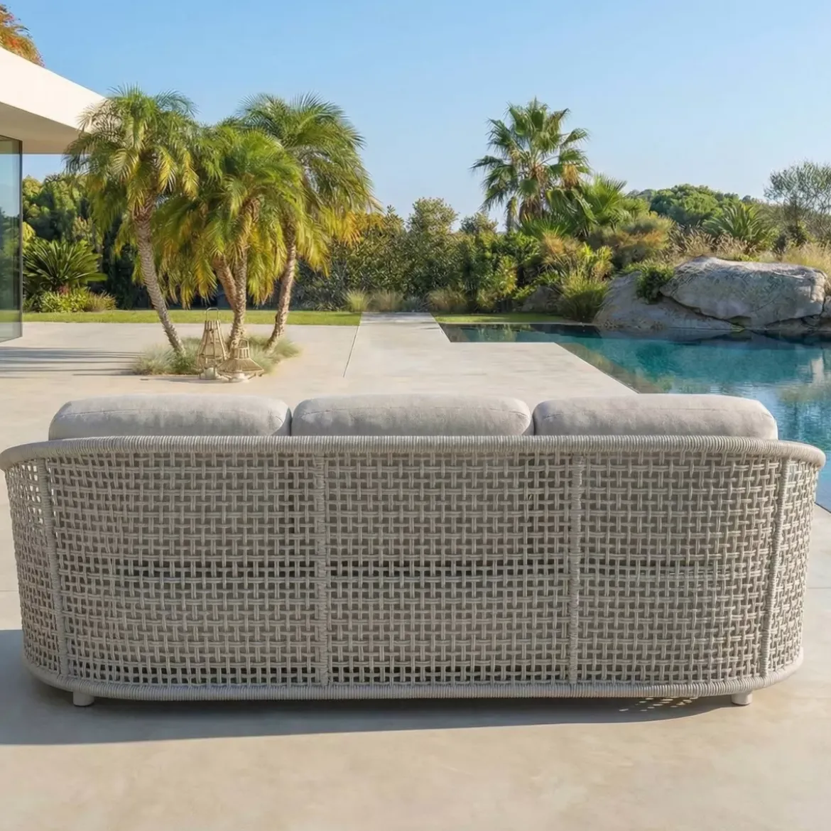 Divano da giardino effetto rattan e alluminio 3 posti Riviera Beige