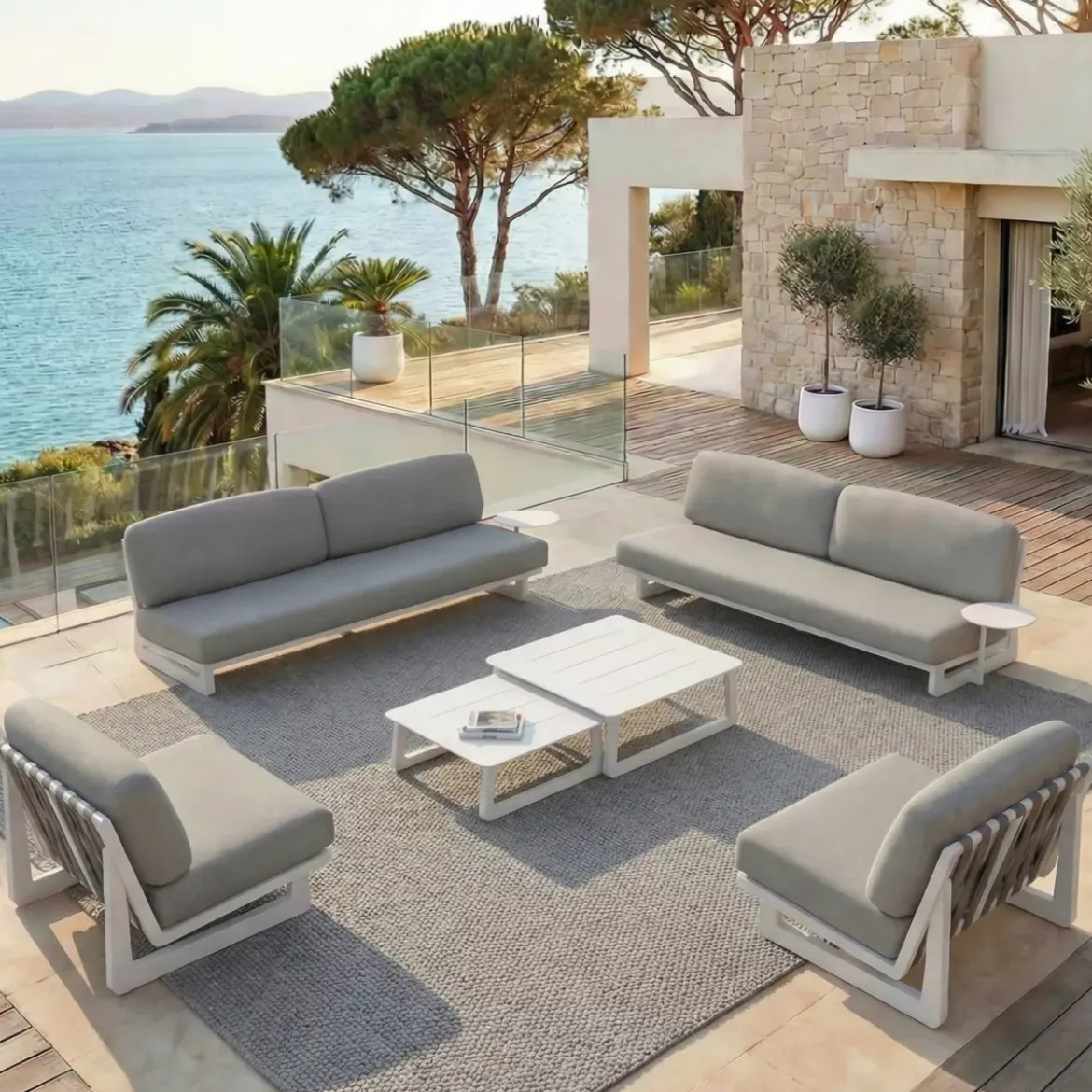 Divano da giardino in alluminio 2 posti Long Beach Bianco cenere e tortora