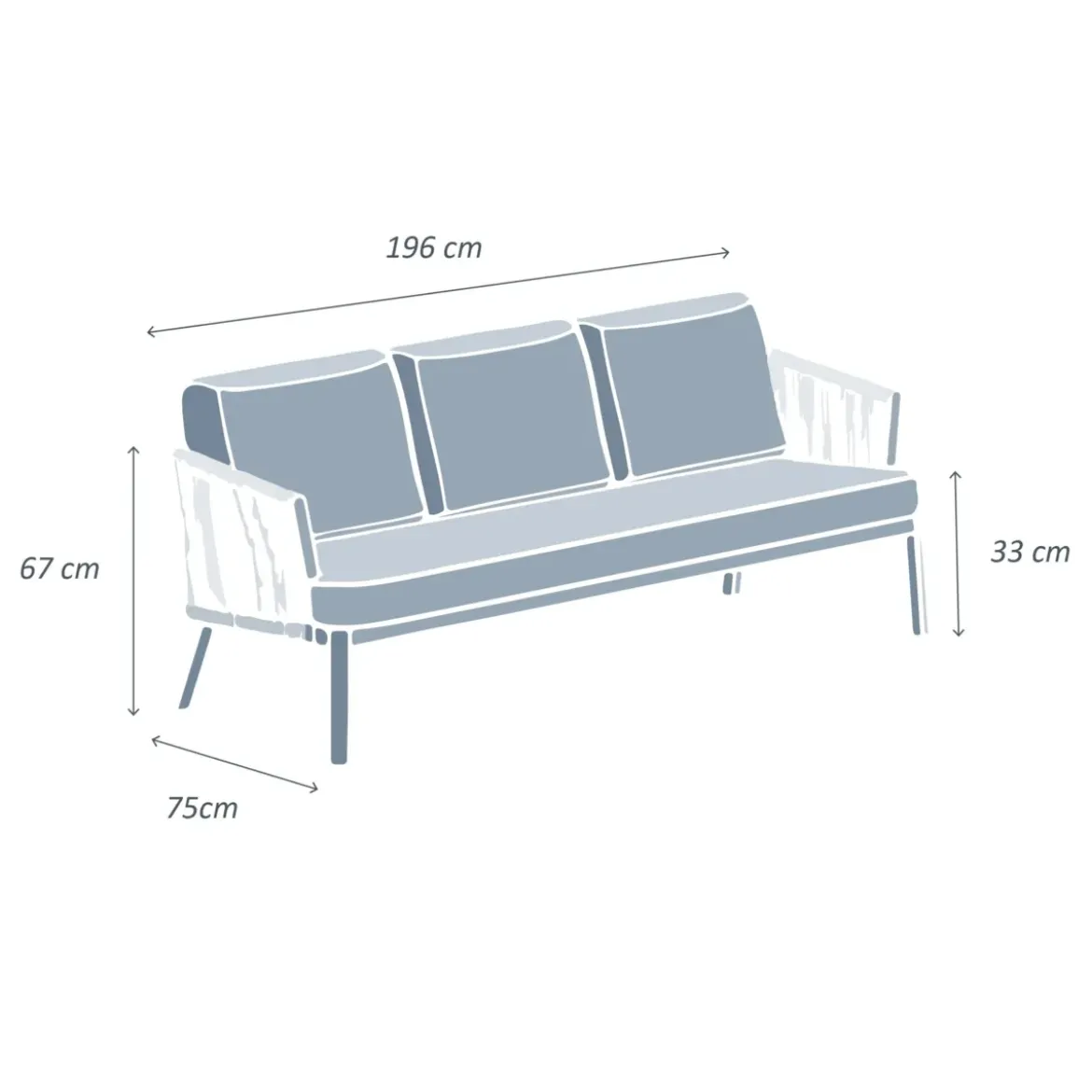 Divano da giardino in alluminio 3 posti Amalfi Bianco e beige