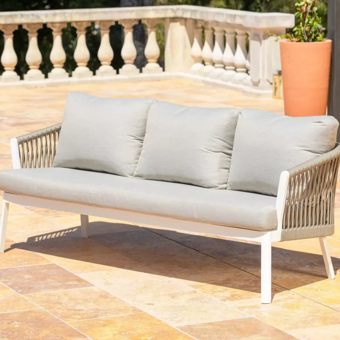 Divano da giardino in alluminio 3 posti Amalfi Bianco e tortora