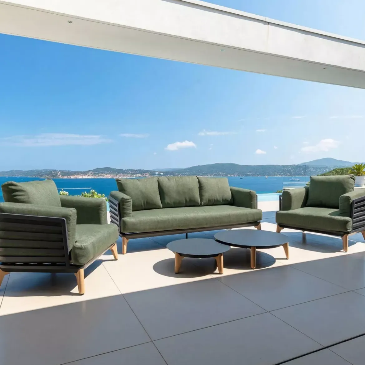 Divano da giardino in alluminio 3 posti Monte Carlo Grigio antracite e verde rosmarino
