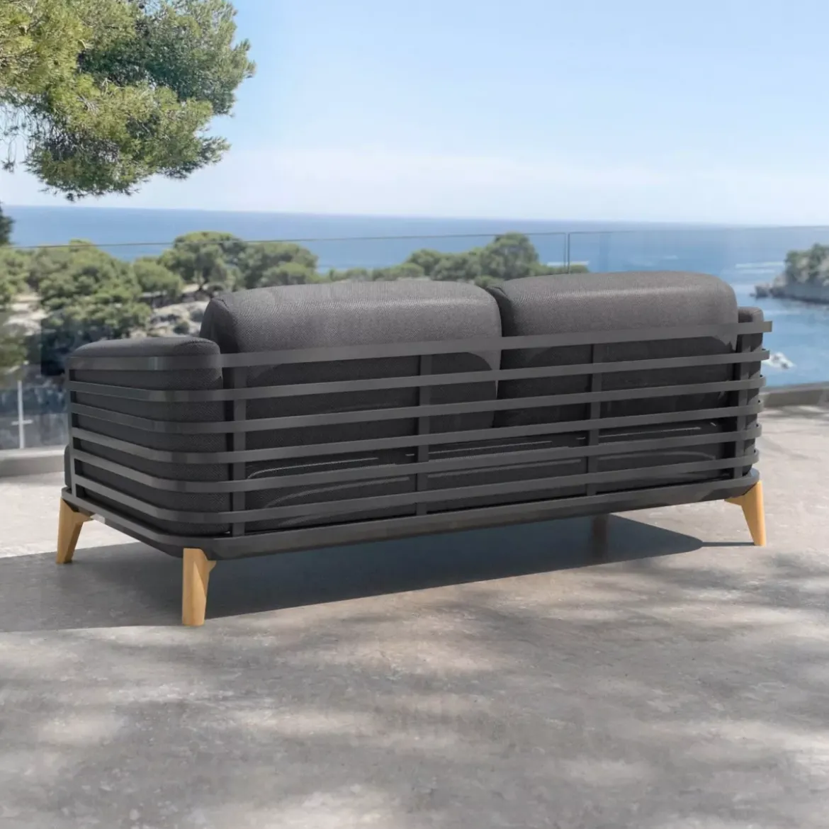 Divano da giardino in alluminio 2 posti Monte Carlo Grigio antracite