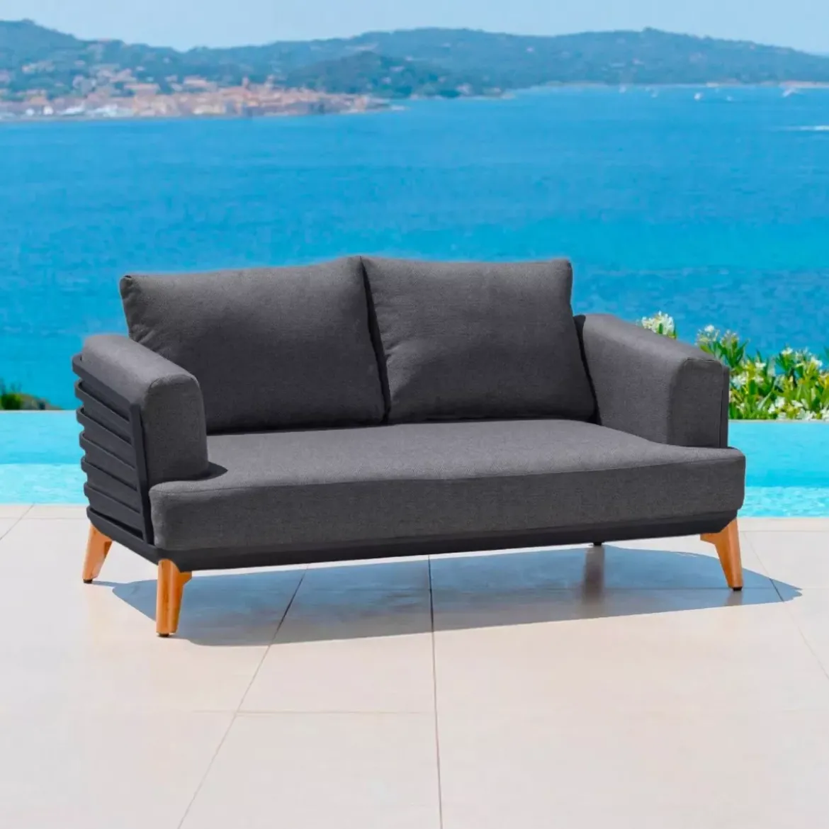 Divano da giardino in alluminio 2 posti Monte Carlo Grigio antracite