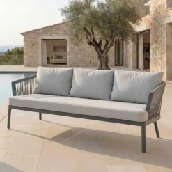 Divano da giardino in alluminio 3 posti Amalfi Grigio antracite e grigio chiaro
