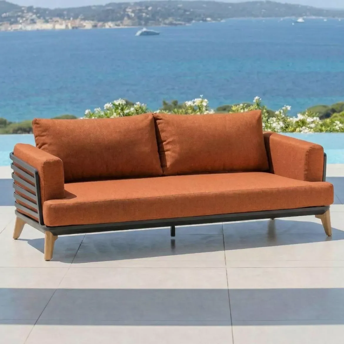 Divano da giardino in alluminio 2 posti Monte Carlo Grigio antracite e terracotta