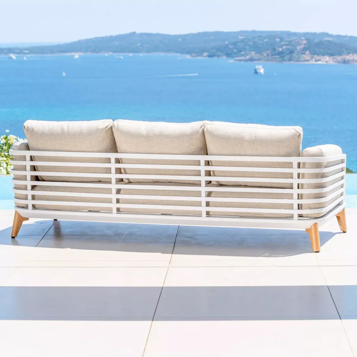 Divano da giardino in alluminio 3 posti Monte Carlo Bianco e tortora