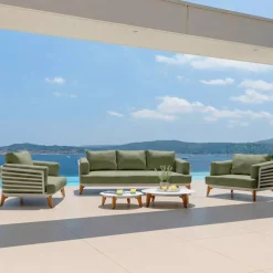 Divano da giardino in alluminio 3 posti Monte Carlo Bianco e verde rosmarino