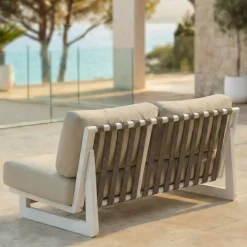Divano da giardino in alluminio 2 posti Long Beach Bianco cenere e beige
