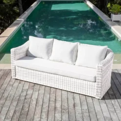 Divano da giardino in resina intrecciata 3 posti Calvi Bianco
