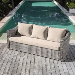 Divano da giardino in resina intrecciata 3 posti Calvi Grigio e tortora
