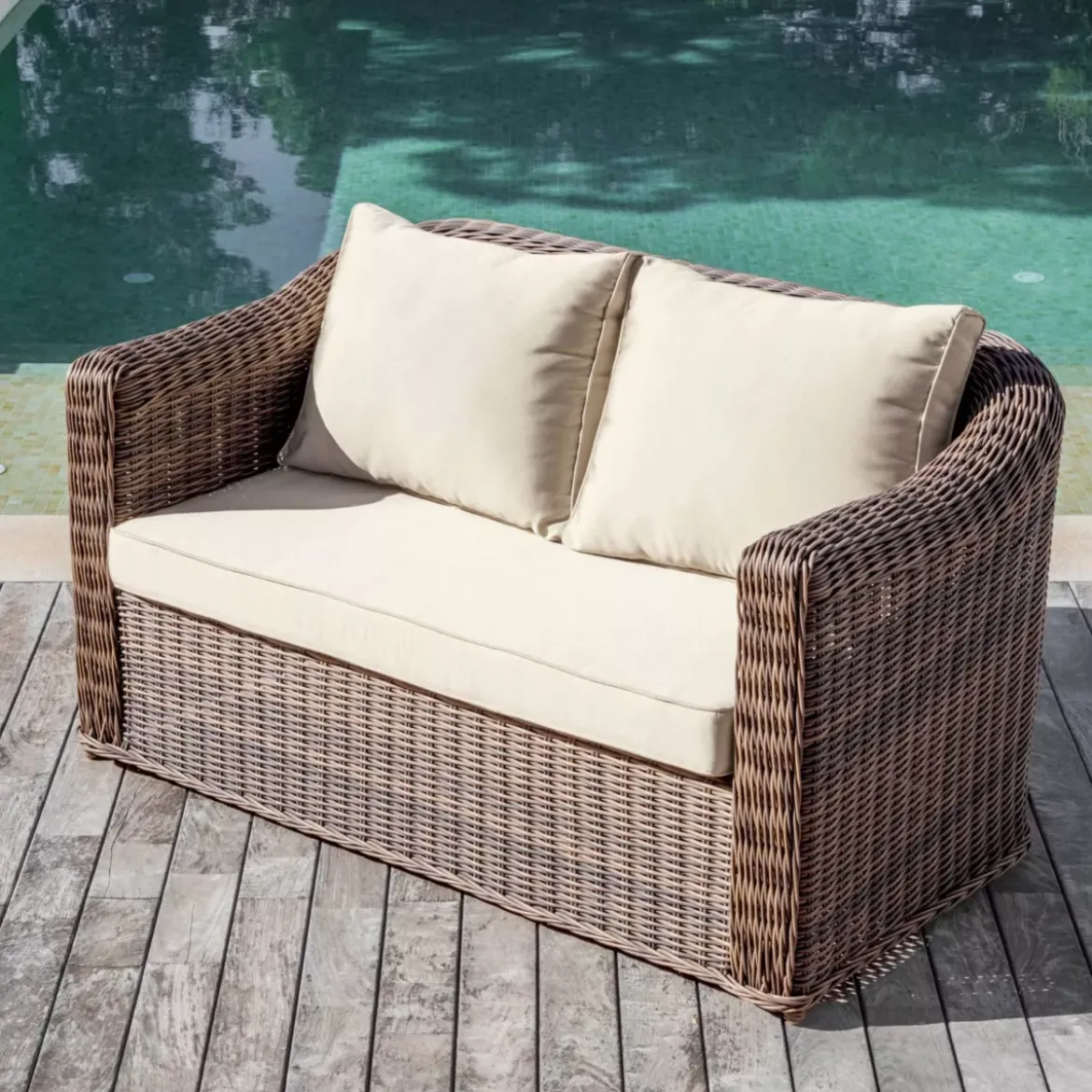 Divano da giardino in resina intrecciata 2 posti Calvi Seppia e beige