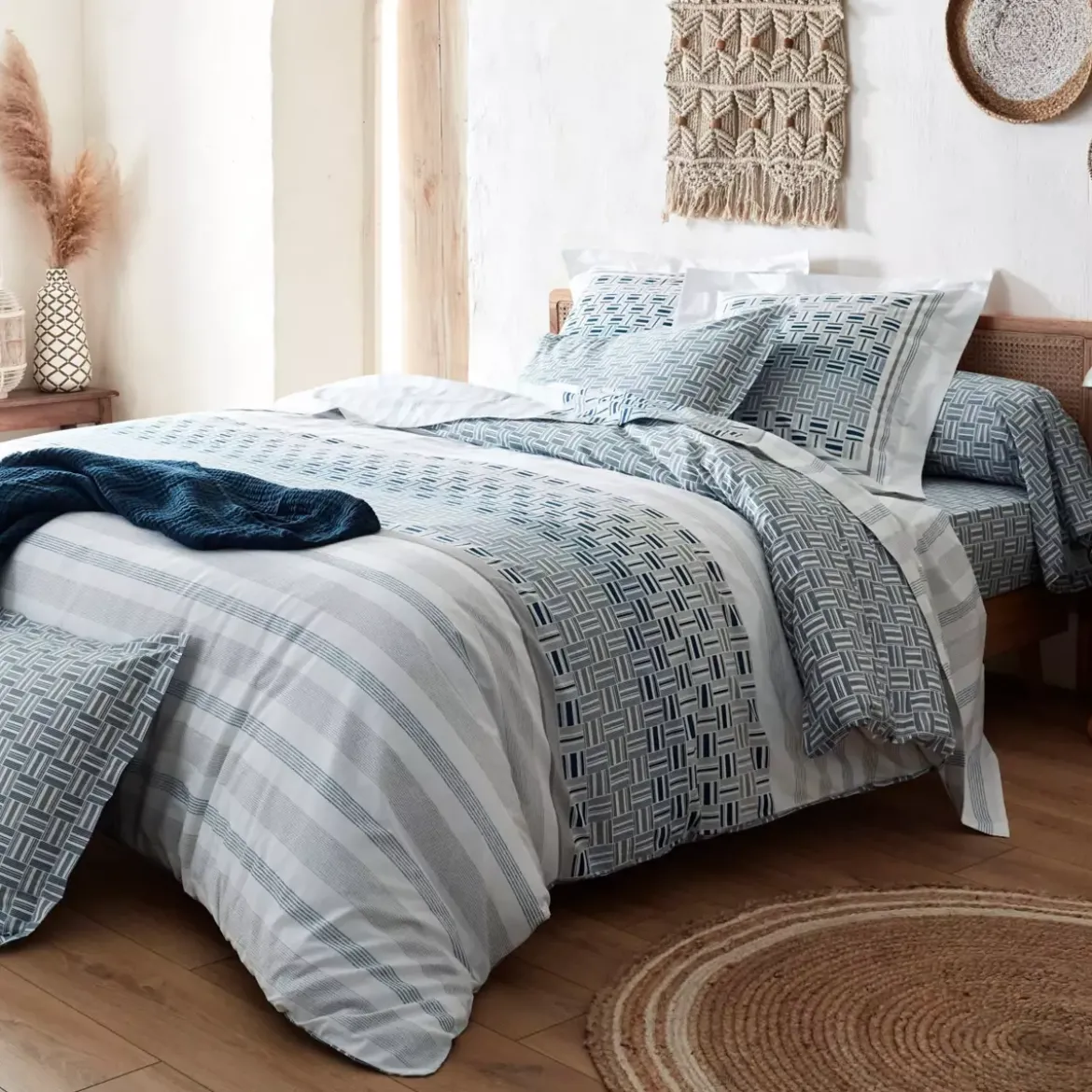 Federa cuscino a rullo cotone superiore (L200 cm) Diego Blu