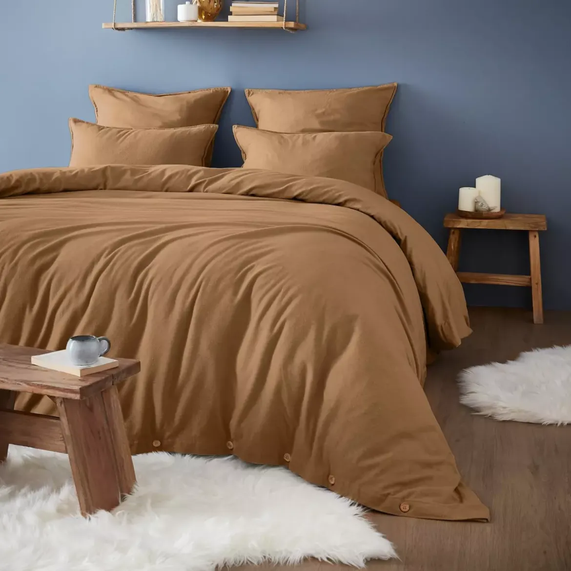 Federa cuscino a rullo flanella di cotone (L185 cm) Théa Camel