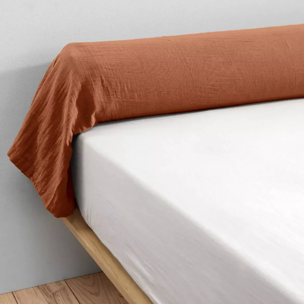 Federa cuscino a rullo garza di cotone (L185 cm) Gaïa Terracotta