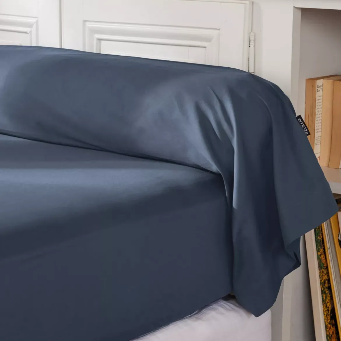 Federa cuscino a rullo percalle di cotone (L185 cm) Cali Blu marino