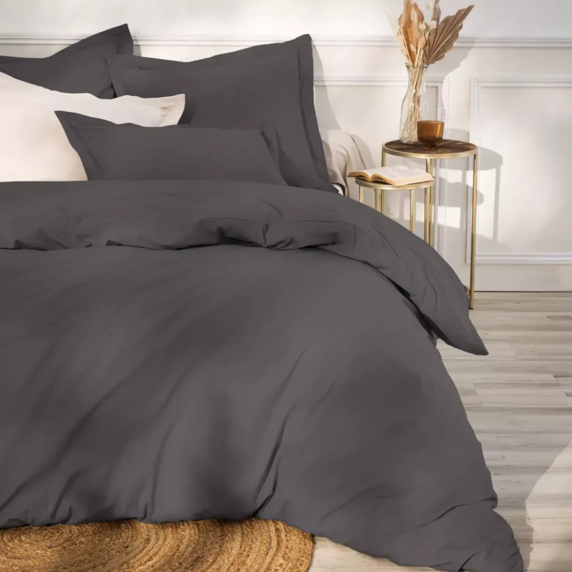 Federa cuscino a rullo percalle di cotone (L185 cm) Cali Grigio antracite