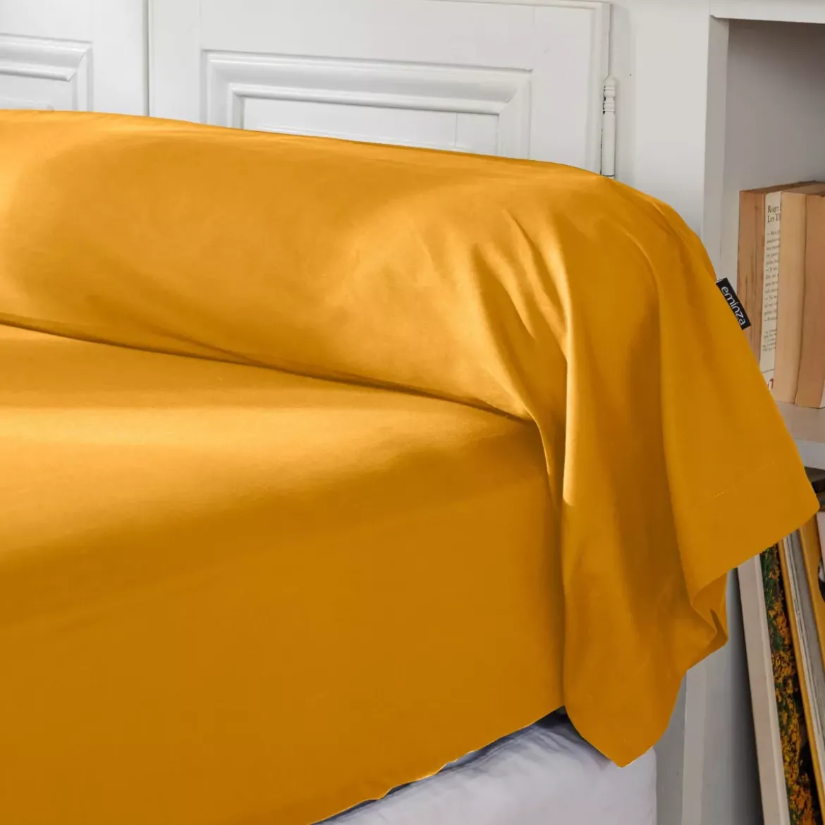 Federa cuscino a rullo percalle di cotone (L185 cm) Cali Giallo senape