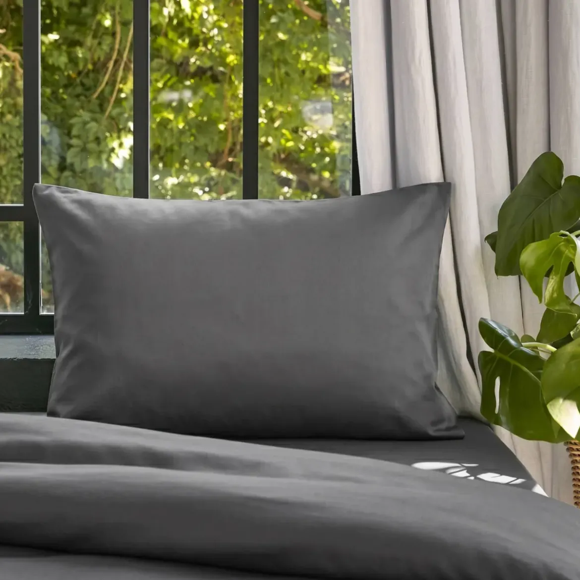 Federa cuscino letto da letto rettangolare in lyocell Tencel™ lavato (50 x 70 cm) Olivia Granito Grigio