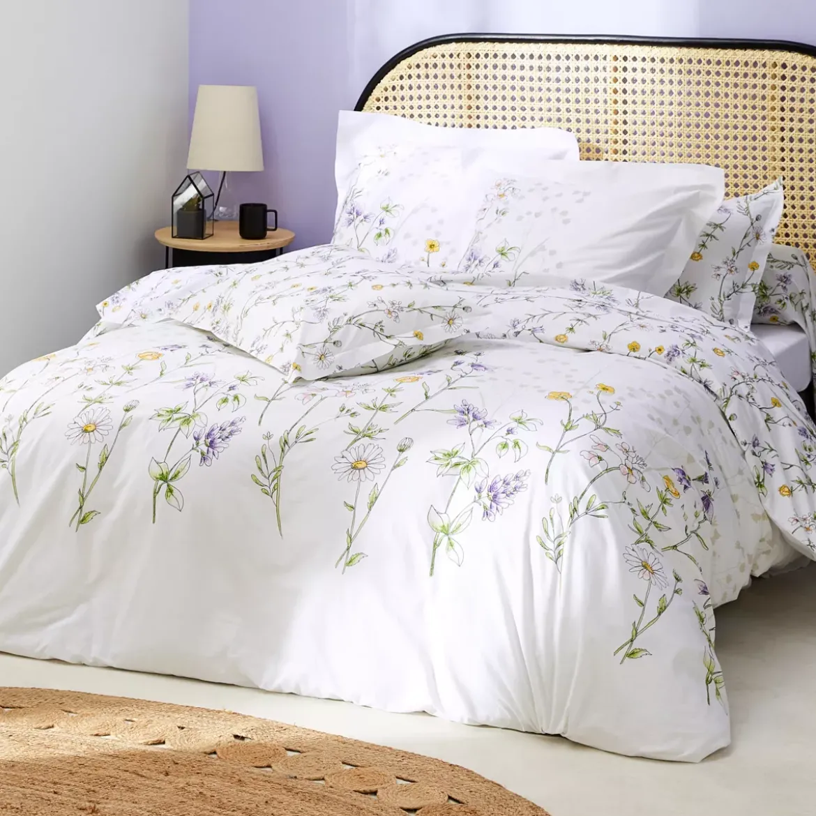Federa cuscino letto quadrato cotone (65 x 65 cm) Foliflora Bianca