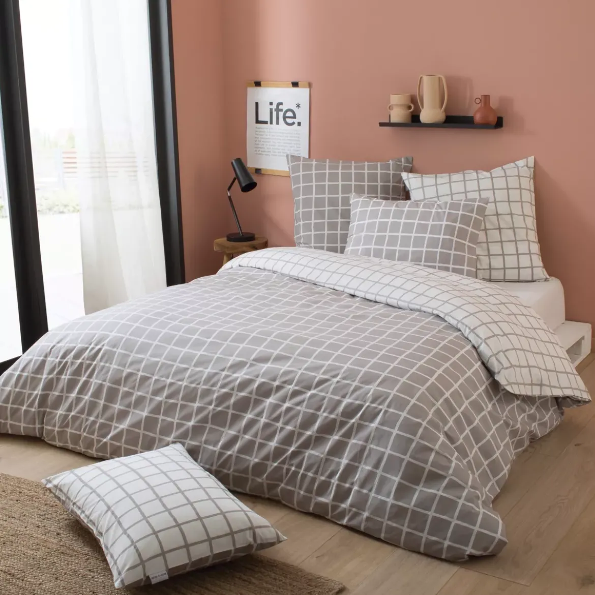 Federa cuscino letto quadrata in percalle di cotone (65 x 65 cm) Max Grigio