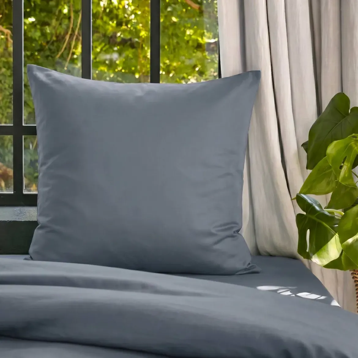 Federa cuscino letto quadrata in lyocell Tencel™ lavato (63 x 63 cm) Olivia Blu stone