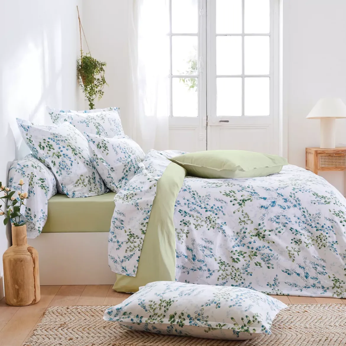 Federa cuscino letto quadrato in raso di cotone (65 x 65 cm) Angèle Verde tiglio